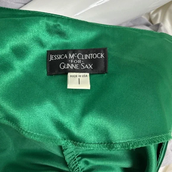 VTG Jessica McClintock Gunne Sax Emerald Green Satin Halter Prom Dress Size 1 - Picture 6 of 6